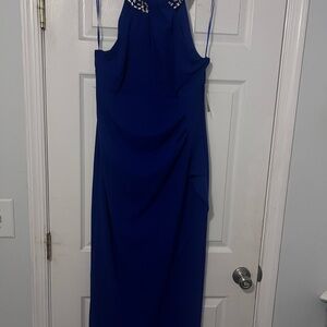 SLNY Royal Blue Backless Dress
